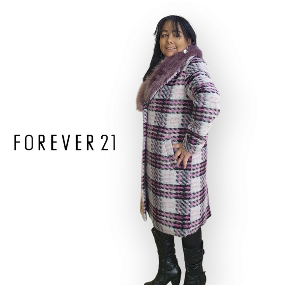 FOREVER 21 WOMENS MEDIUM WOOL FAUX FUR WINTER COAT - Picture 6 of 10